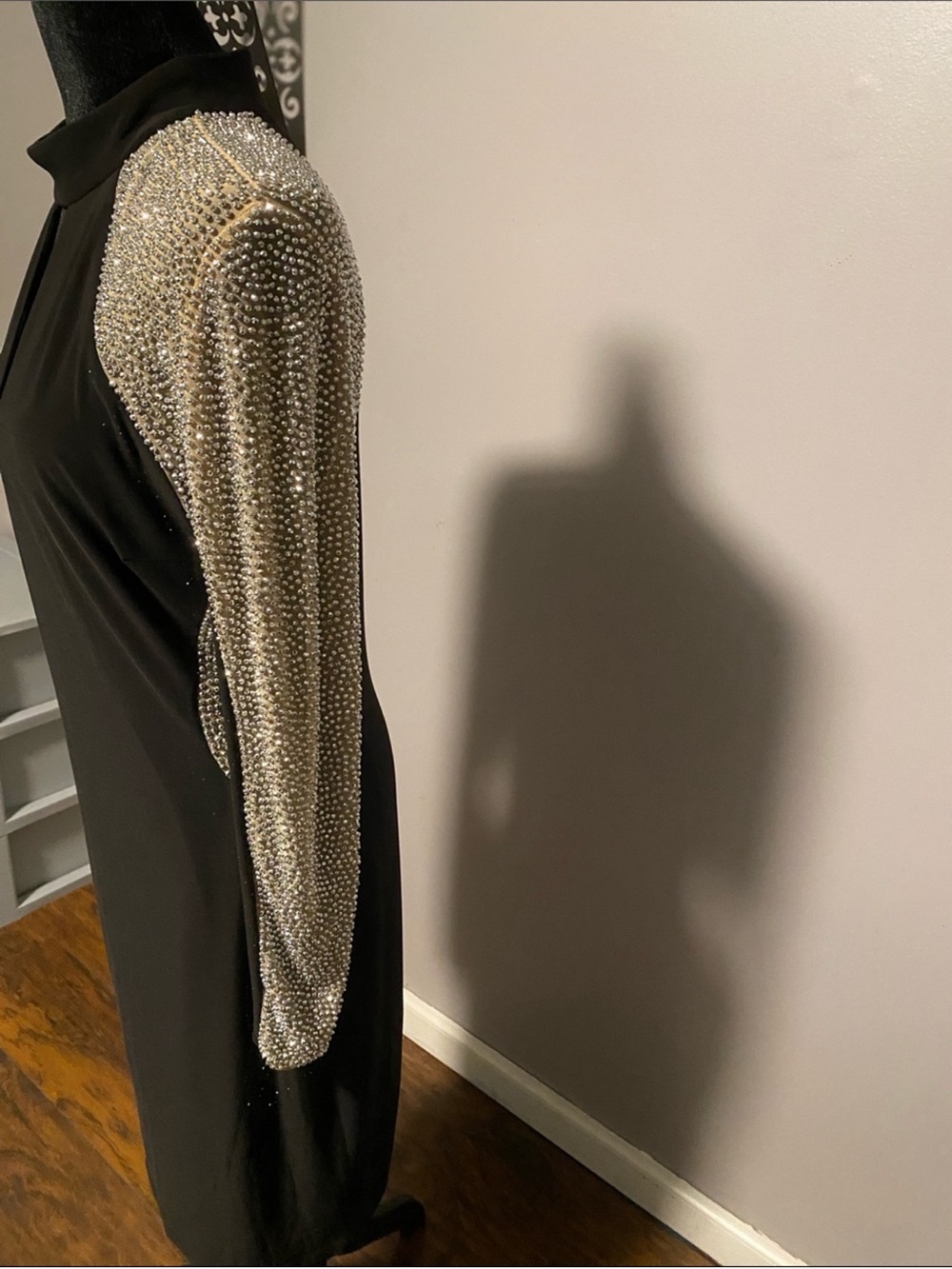 Xscape Black Sheath Dress with Crystal-Embellished Shoulders - Picture 7 of 8
